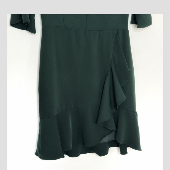 Amanda Uprichard Dress Ruffle Faux Wrap Hunter Green Mini Length Occasion Dress - Picture 9 of 15